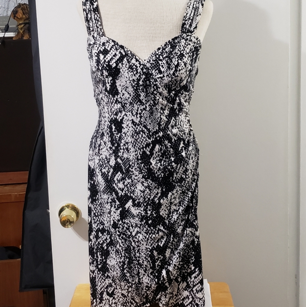 Cashe Black & White Wrap Dress